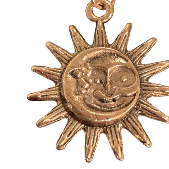 Sun and Moon Pendant Necklace - Lune & Soleil in Gold Tone, Day Night Theme - Picture 1 of 9